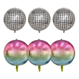 FBQ 6 Pcs 4D Giant Round 18 Inch Disco Foil Balloons 22 Inch Gradient Round Foil Balloons 70s 80s 90s Party Disco Themed Bachelorette Party Birthday Party Dancing Decorations Supplies