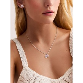 Suplight Love Knot Diamond Necklaces for Women, Rose Quartz Birthstone Infinite Necklaces Cubic Zircon Crystal October Birthstone Pink Stone Simple Necklace Everyday Jewelry for Women