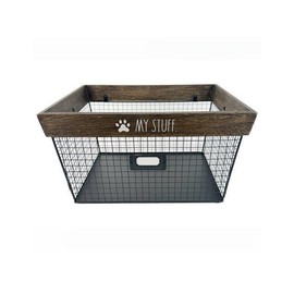 Rae Dunn Decorative Pet Toy Storage Basket - Durable Cat and Dog Toy Basket Perfect for Organizing Chew Toys - Sturdy Metal Baskets for Storage of Pet Blankets & Leashes