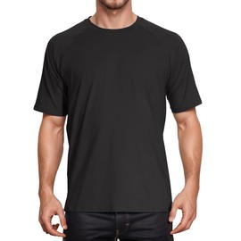 Peakwell Men's UV Protection T-Shirts Rash Guard UPF 50+ Sports Shirts Outdoor Functional Shirts Short Sleeve, black