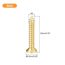 sourcing map 60Pcs Brass Wood Screws, M3 x 20mm Phillips Flat Head Self Tapping Screw WoodWorking Screw for Door Hinges, Wooden Furniture, Home Appliances