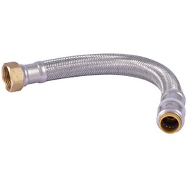 SharkBite Max 1/2 Inch x 3/4 Inch FIP x 12 Inch Stainless Steel Braided Flexible Water Heater Connector, Push to Connect Brass Plumbing Fitting, PEX Pipe, Copper, CPVC, PE-RT, HDPE, UR3068FX12