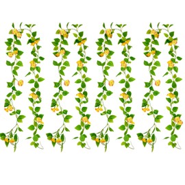 4Pcs 7.7 FT Flower Garland, Hanging Artificial Morning Glory Vine Flowers with Green Leaves UV Resistant Fake Plastic Faux Silk Fabric Ivy Flower for Fall Decorations, Wedding Garden Wall Arch Décor