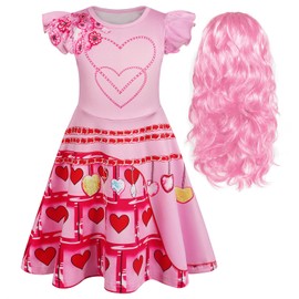 AmzBarley Bridget Dress Kids Girls Rise of Red Costume Themed Party Dressing up Dresses Drama Cosplay Fancy Dress Wig Pink 8-9 Years 140