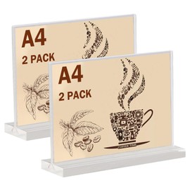 Pack of 2 A4 Table Stands, Price Tags Stand, A4, Table Stand, Acrylic T-Stand for Brochures, Menu Card, Advertising, Photo Frame, Menu Card Holder for Restaurant, Cafe, Office, Photos, Shops, Shop