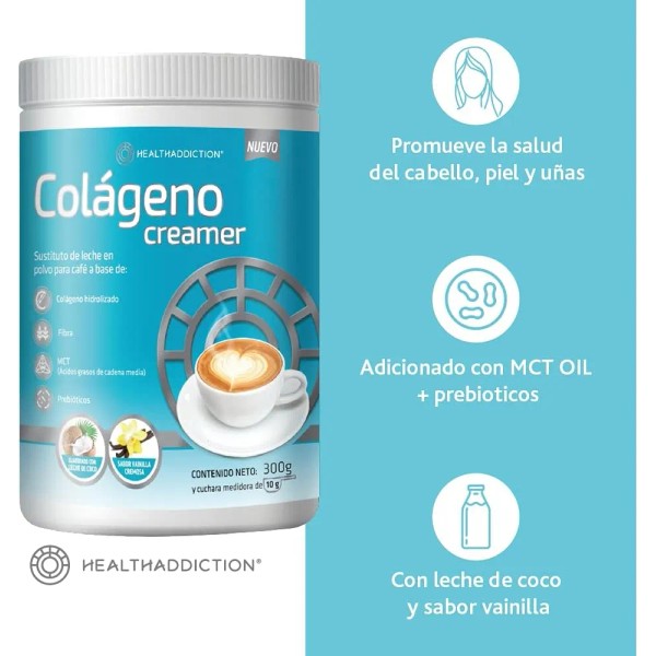 Colágeno Creamer Healthaddiction Sin Lactosa Sabor Vainilla Cremosa con Leche