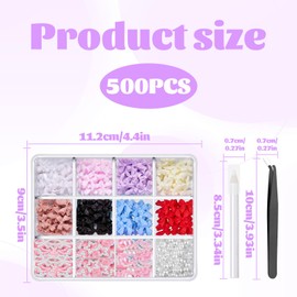 3D Nail Charms,500pcs Multicolor Mix Shapes Bow Nail Charms,Cute Pearl Heart Star Moon Bowknot Rhinestones Nail Gems,Nail Art Charms with Tweezers Pickup Tool