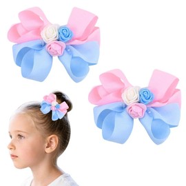 Baby Hair Bow Clips Flower Bowknot Hair Barrettes for Kids Girls 2 PCS Grosgrain Bows Hairpins Birthday Holiday Hair Styling Accessories, Blue