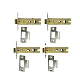 Pack of 4 Heavy Duty Nickel Plated 3 Inch Fire Rated CE Approved Bolt Through Tubular Latch Wooden Door Security Mortice Lock 75mm for Internal and External Doors