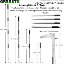 GREBSTK Crack Weeder Crevice Weeding Stainless Steel Tool Adjustable, 63 in