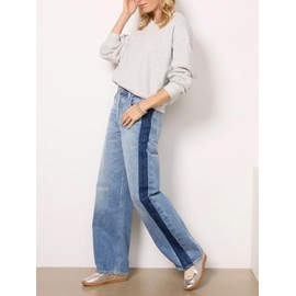 Cicy Bell Womens Wide Leg Jeans Casual Loose High Waisted Color Block Vintage Baggy Denim Pants Light Blue