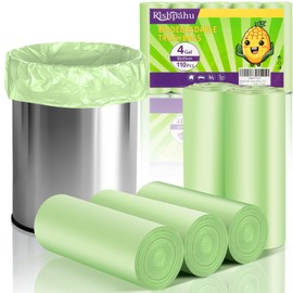 Rishipahu Small Trash Bags 4 Gallon Biodegradable, 110 Count Small Garbage Bags, Unscented & Leakage-Proof, Easy Tearing Bathroom Trash Bags for Bathroom, Office, Bedroom, Kitchen, Green