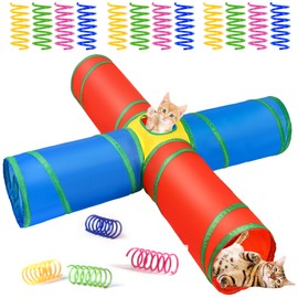ZeyZoo Cat Toys, Cat Tunnel 4 Way Collapsible, Interactive Christmas Tunnels for Indoor Cats, 12 PCS Cats Springs Toy Kitty Kitten Toys Pack, Rabbit Tunnel Tube with Peephole, Large Rainbow Tunnels