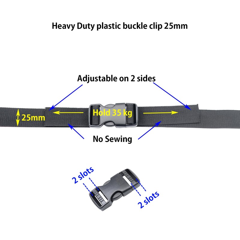 BAIWOAK 25mm Side Buckles 25mm Wide 2 Pack Double Adjustable