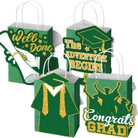 Gersoniel 12 Pcs 2025 Graduation Gift Bags 8.3 x 5.9 x 3 Inch Congrats Grad Party Favor Bags with Handles for College Graduation Theme Party Supplies Decoration(Green)
