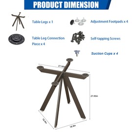 KaKaBB 28 Inch Metal Round Table Legs, Heavy Duty Round Table Base for Marble, Wood, Glass Top, Desk Legs with Suction Cups (+ Shape, 28Inch)