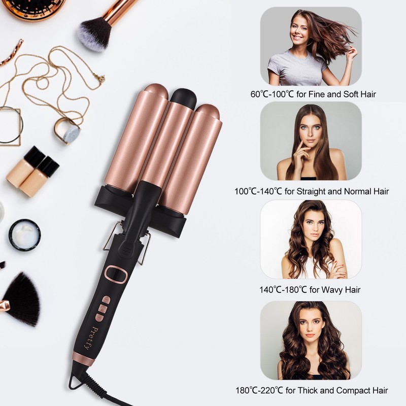Pretfy Hair Curling Iron 3-Barrel 32mm Hair Waver Hair Curler