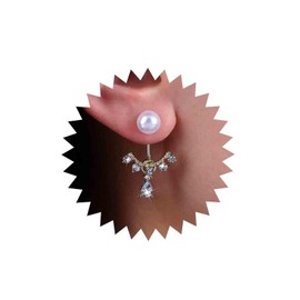 Aneneiceera Vintage Pearl Leaf Ear Jacket Earrings Gold Pearl Stud Earrings Crystal Evil Eye Earrings Lotus Flower Jacket Cluster Leaf Earrings Jewellery for Women and Girls (Crystal A), Zinc