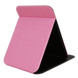 PDOZV Foldable Desk Mirror, 6.5×8.9” Portable Adjustable Rectangle PU Edge Covering Table Mirror with Stand for Travel Camping Home (Pink)