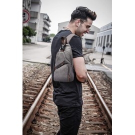 FANDARE New Sling Bag Men Chest Pack with USB Crossbody Bag One Strap Backpack Messenger Bag for Travel Cycling Camping Hiking Waterproof Canvas Gray