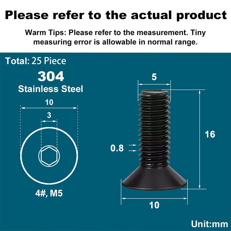 Drenky Black Socket Countersunk Screws M5 X 16mm 304 Stainless