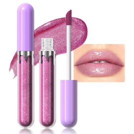 Hxssll Liquid Pearlescent Lip Gloss with Fine Glitter, High Shine Liquid Lipstick Set, Non-Sticky, Long-Lasting, Nourishing Lip Plumper for Soft, Fuller-Looking Lips 04#(Light Purple)