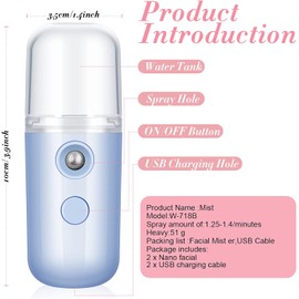 Nano Facial Mister 30ml - Mini Humidificador Facial Portátil 2 Piezas (Blanco y Azul)