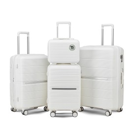 Merax 4 Piece Luggage Set, PP Lightweight Expandable Suitcase with Spinner Wheels and TSA Lock, 14”20”24”28”, White