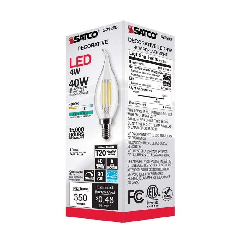 Satco S21298 4CA10/LED/940/CL/120V/E12-6 Pack