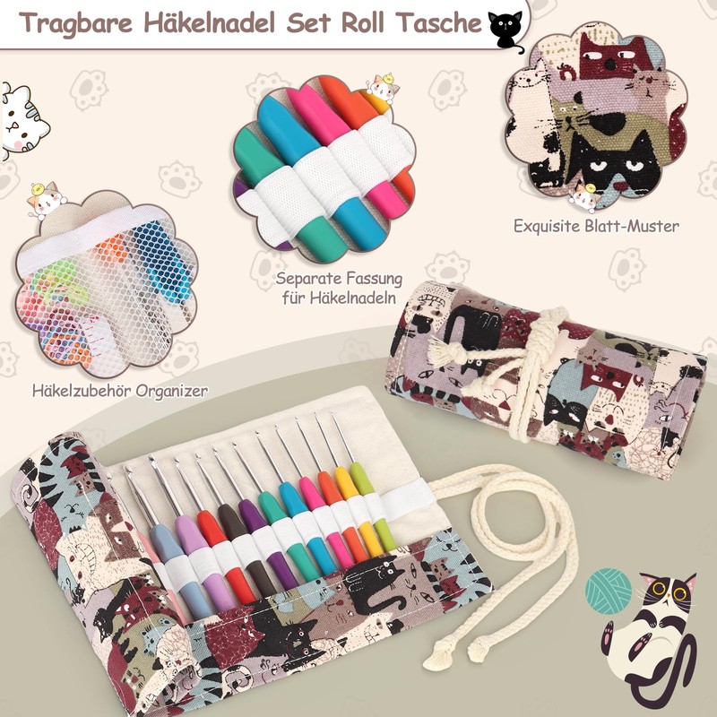 Coopay Crochet Hook Set with Roll Bag, 14 Pieces Crochet