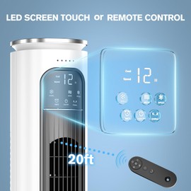 Windowless Portable Air Conditioners, 37.3’’ Evaporative Air Cooler w/Remote, 2.5L Removable Water Tank & 4 Ice Boxes, 12H Auto-off, 70° Oscillating, Quiet Cooling Tower Fan For Bedroom Home Office