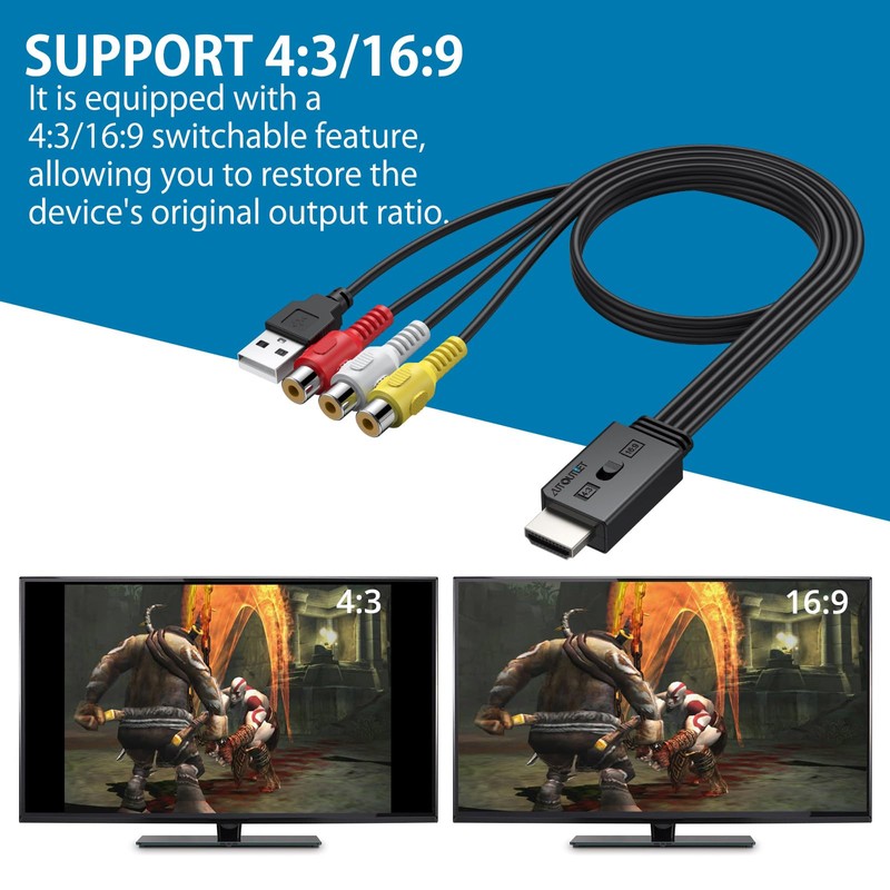 AUTOUTLET RCA to HDMI Converter with Aspect Ratio Switch (4:3/16:9),