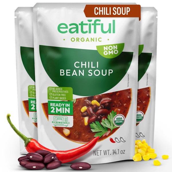 EATIFUL Chili Soup, Ready To Eat Vegan Chili Bean Soup,