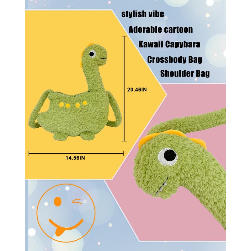 LHTWLF Cute Dinosaur DesignPlush Backpack，with Zipper Shoulder Bag，Unique Novelty Fun