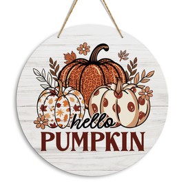 Hello Pumpkin Boho Fall Wooden Hanging Sign Grateful Thankful Blessed Autumn Thanksgiving Wall Door Decor Fall Decorations for Home Office Classroom Party Living Room Porch Indoor Outdoor
