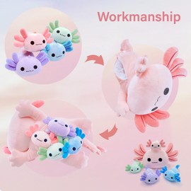 YUNCOL Axolotl Plush，Cute Axolotl Mommy Stuffed Animal with 4 Baby Axolotl Plushies in Tummy，Kawaii Axolotl Plush Toy Gift for Kids Girls Boys