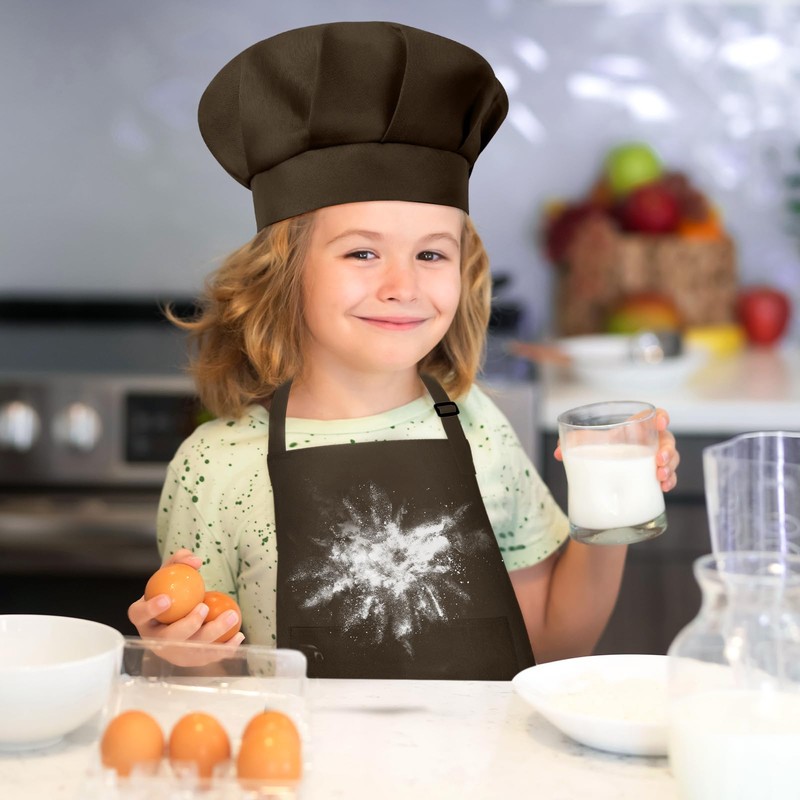 BOUBONI Kids Apron and Chef Hat Set Adjustable Cooking Art