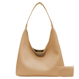 Woven Shoulder Bags for Women 2 PCS Small Leather Hobo Handbag Trendy Underarm Purse Fall Slouchy Tote Bag 2025