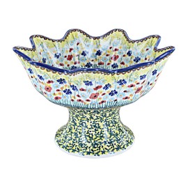 Blue Rose Polish Pottery Prairie Garden Pedestal Fruit Bowl