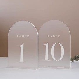 Números de mesa de arco esmerilado para recepción de boda, paquete de 10 carteles de arco esmerilado de 13 x 18 cm con soporte de mesa de acrílico, números 1-10, decoración de mesa de boda