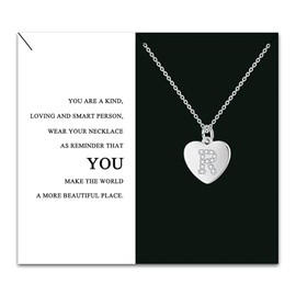 Kraven S925 Initial Necklace Heart Zirconia Pendant Choker, A-Z Silver Charm Necklace for Women Girls Lady Tiny Necklaces Fashion Jewellery (R)