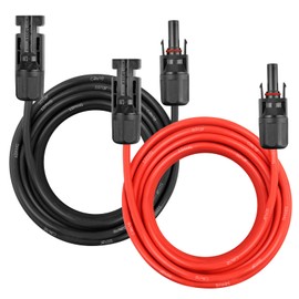 Solar Panel Extension Cable - 10AWG 25FT Solar Wire Cord 10 Gauge PV Wire with Female & Male Waterproof Connector for RV, Photovoltaic Systems, Home, Boat, Solar Panels, Car(25ft Red + 25ft Black)