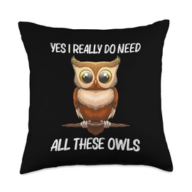 Cute Owl Design For Men Women Nocturnal Night Bird Owl Lover Throw Pillow