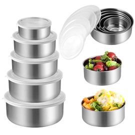 Set of 5 Salad Bowls with Lid, Stainless Steel Bowl with Lid, 280 ml, 450 ml, 730 ml, 1080 ml, 1580 ml, Metal Bowl, Large Bowl Set with Lid, Stainless Steel Bowl, Salad Bowl Set, Stackable