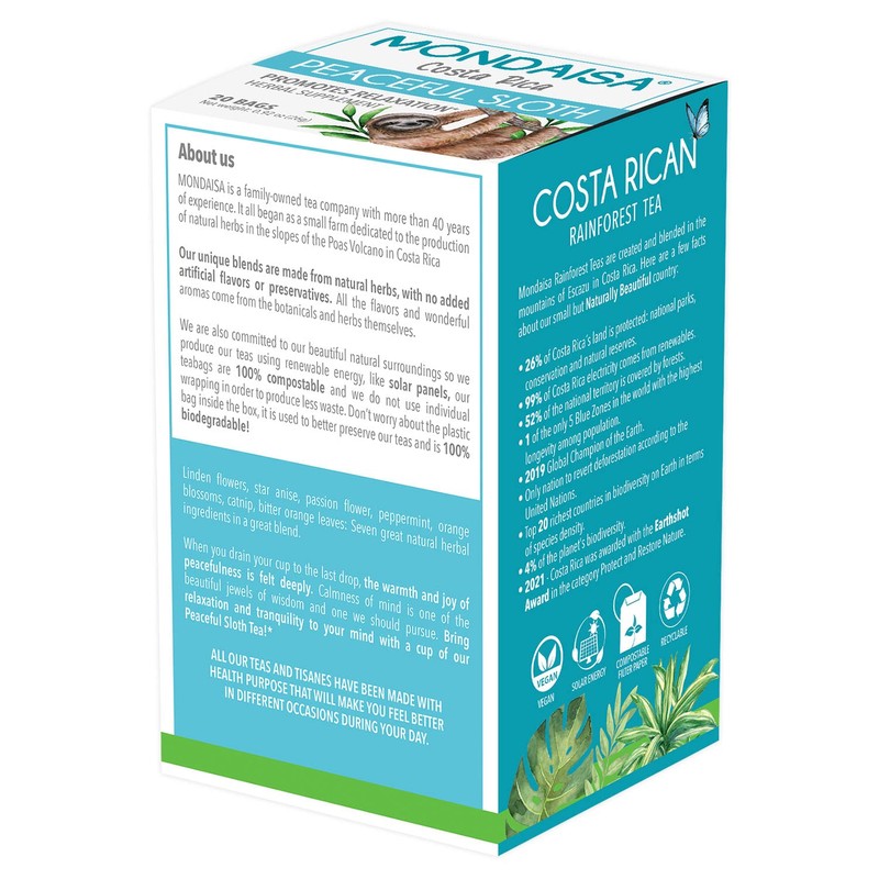 MONDAISA - Peaceful Sloth Rainforest Relaxation Herbal Tea from Costa