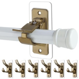 Antimbee 6-Pack No Drill Needed Curtain Rod Holders Brackets, Self Adhesive Rod Holder Hooks, Multipurpose Nail Free Stick on Curtain Rods Hooks-Transparent Rustic Brown