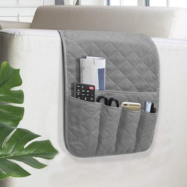 Sofa Armrest Organizer Non-Slip Arm Chair Bedside Storage Organizer for Recliner Couch with 5 Pockets for Cell Phone TV Remote Control Magazines - Color: COFFEE-1