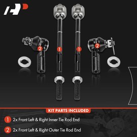 A-Premium Set of 4, Front Inner Outer Tie Rod End Kit, Compatible with Toyota T100 1993-1994, RWD Only