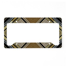 CafePress Art Deco Black Gold 4 License Plate Holder Aluminum License Plate Frame, License Tag Holder