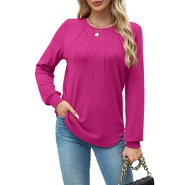 WIHOLL Womens Long Sleeve Tunic Tops To Wear with Leggings Fashion Tops for Women 2024 Hot Pink M